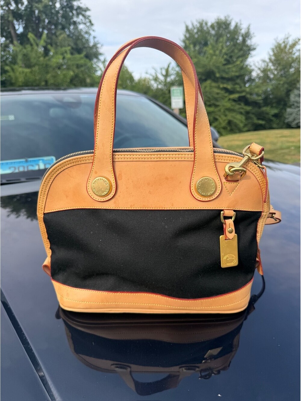 Vintage Dooney & Bourke Made in USA Canvas & Leather Dome Satchel Bag